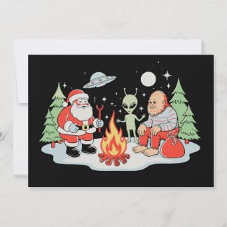 Invitación Santa Bigfoot Alien Fogueado Fiesta Navideña