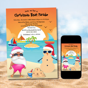 Invitación Santa Bronceado Divertido Desfile Navideño de Barc