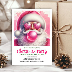 Invitación Santa burbuja de chicle rosa brillante Xmas acuare