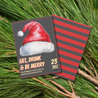 Invitación Santa Christmas Party Vintage Red 