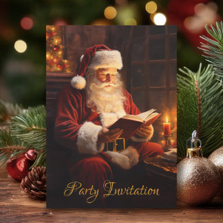 Invitación Santa Claus antiguo leyendo un libro Fiesta de Nav