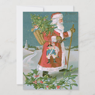 Invitación Santa Claus Cesta de árboles de Navidad Juguetes H