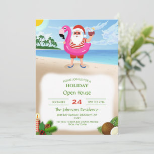 Invitación Santa Claus con anillo inflable de flamingo