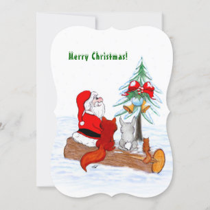 Invitación Santa Claus con Fox de Conejo y Squirrel