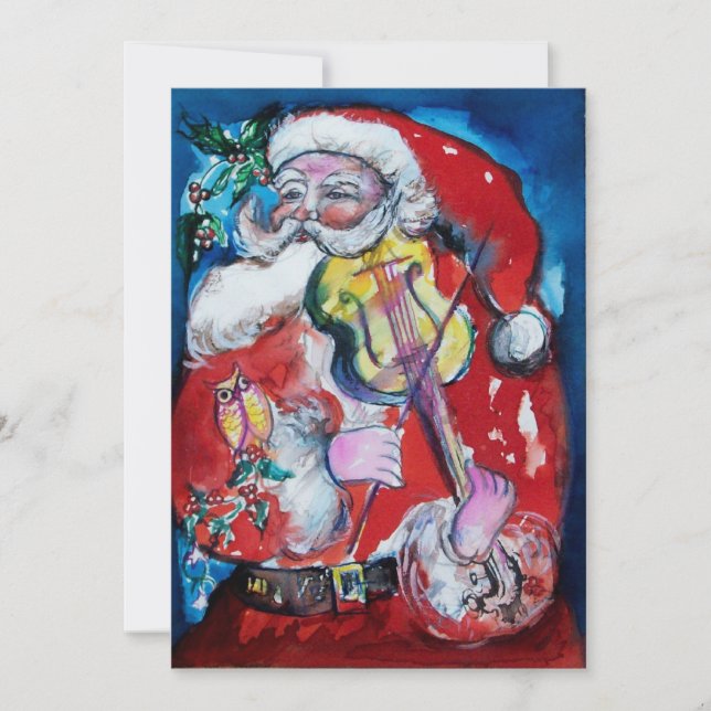 INVITACIÓN SANTA CLAUS CON VIOLÍN, FIESTA NAVIDAD (Anverso)