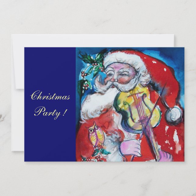 INVITACIÓN SANTA CLAUS CON VIOLÍN, FIESTA NAVIDAD (Anverso)