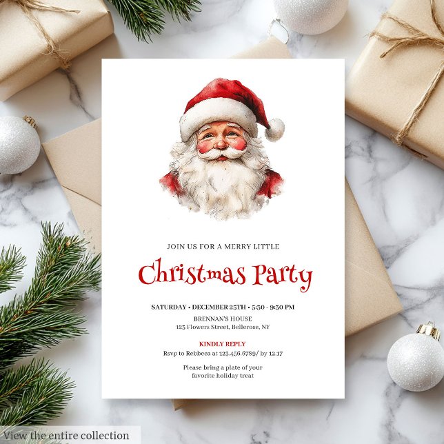 Invitación Santa Claus de Acuarela Editable Cena Navideña  (Editable Watercolor Santa Claus Holiday Dinner Invite

)