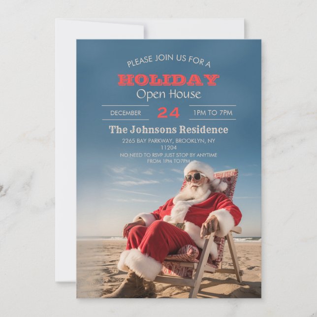 Invitación Santa Claus descansando sobre la silla de playa (Anverso)