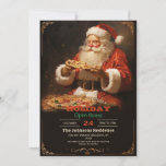 Invitación Santa Claus Eating Pizza<br><div class="desc">navidades santa claus yummy,  almuerzo para comer Navidad,  regalo de invierno deliciosa comida,  pizza de vacaciones pintada en vintage,  navidades de arte retro,  santa claus</div>