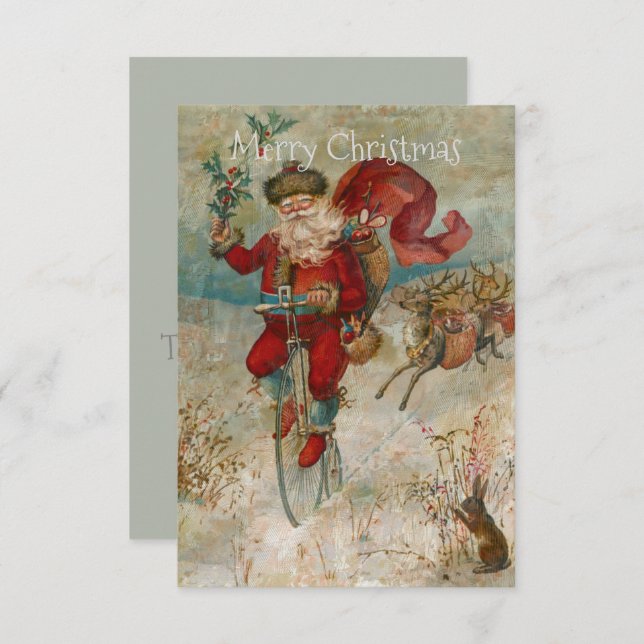Invitación Santa Claus En Bicicleta (Anverso / Reverso)