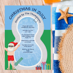 Invitación Santa Claus en la fiesta de piscina de Navidad en