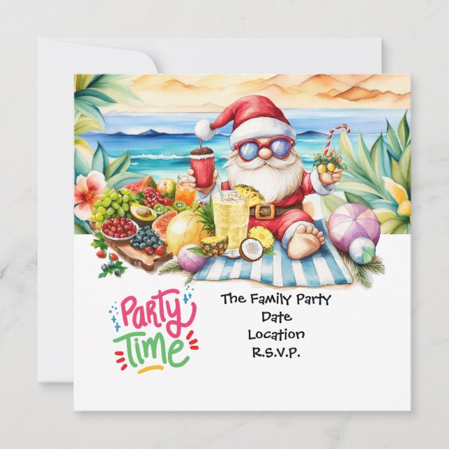 Invitación SANTA CLAUS en la playa de Hawaii para Navidades (Anverso)