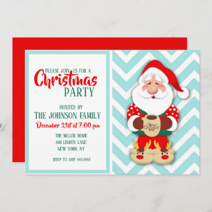 Invitación Santa claus en pijamas rojos sosteniendo una taza