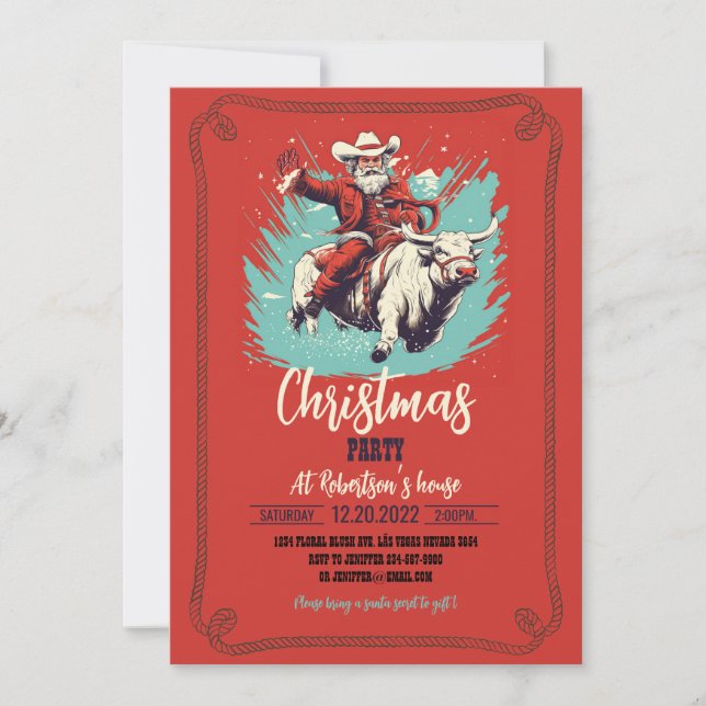 Invitación Santa Claus en Rodeo Bull (Anverso)