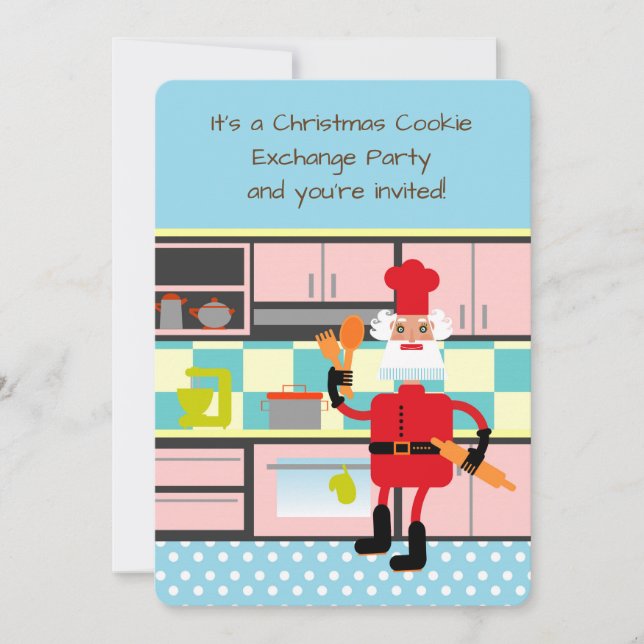 Invitación Santa Claus está horneando galletas para Navidades (Anverso)