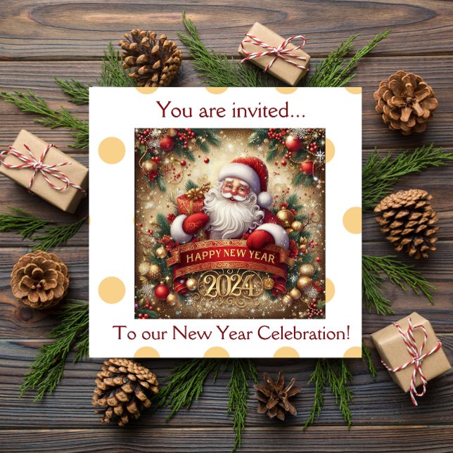 Invitación Santa Claus Feliz Año Nuevo personalizado (Santa Claus Happy New Year gold personalized Invitation)
