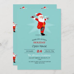 Invitación Santa Claus haciendo ejercicios de fitness.