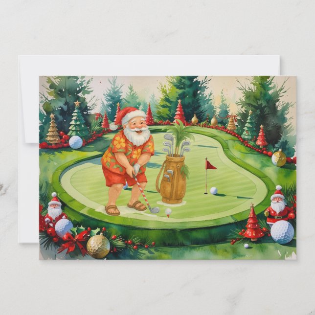 Invitación SANTA CLAUS is golfing Christmas Holiday  (Anverso)