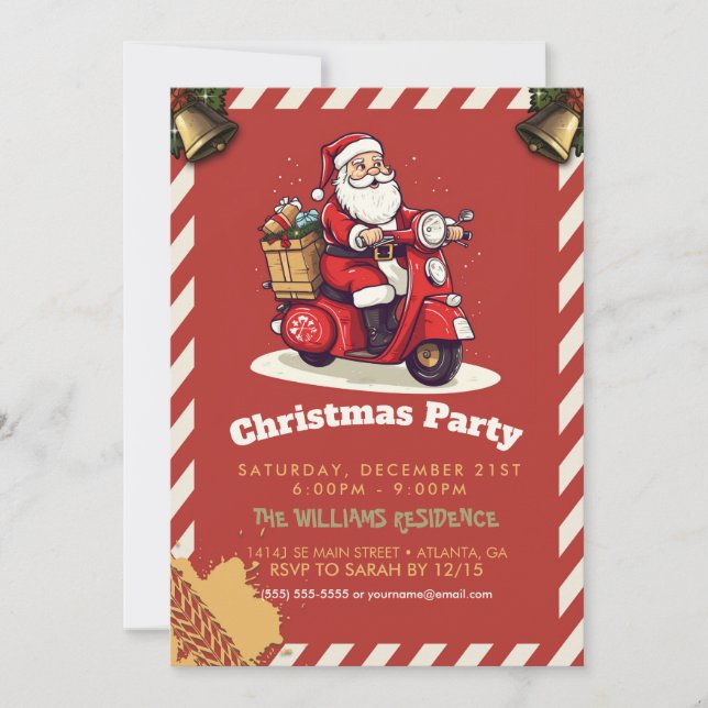 Invitación Santa claus montando una moto (Anverso)