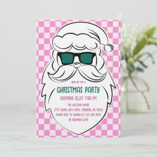 Invitación Santa Claus Navidad Cuadrada Rosa Groovy Retro