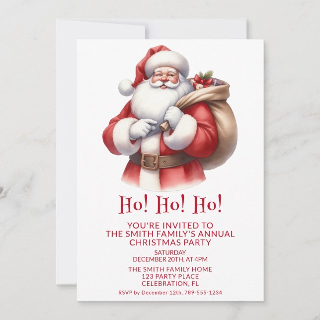 Invitación Santa Claus Presenta Fiesta Roja (Anverso)
