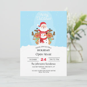 Invitación Santa Claus, reno y muñeco de nieve
