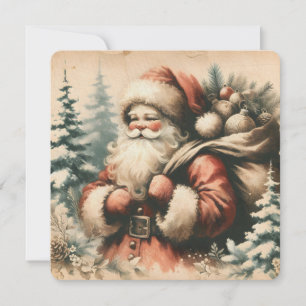 Invitación Santa Claus retro con adornos