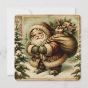 Invitación Santa Claus retro con regalos
