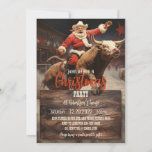 Invitación Santa Claus Rodeo<br><div class="desc">arte bull santa claus,  rancho de campo de arena bovina,  paseo en rodeo de vaca animal,  corredor deportivo de cowboy rojo,  personalizado gorra de invierno,  navidades ilustracion navideño de Navidad,  pintura toro santa claus</div>