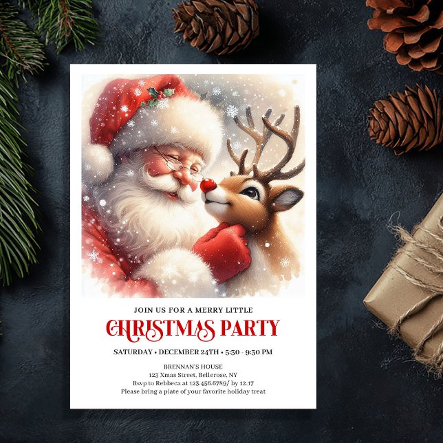 Invitación Santa Claus Rudolph Christmas Joyful Winter Party  (Santa Claus Rudolph Christmas Joyful Winter Party Invitation

)