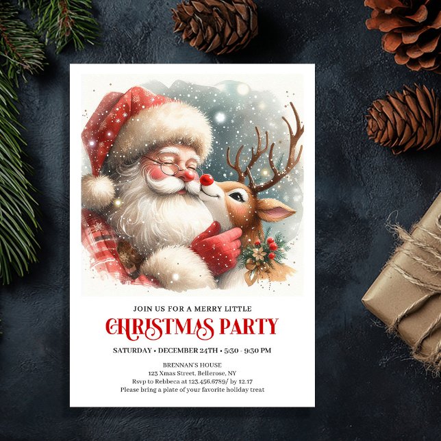 Invitación Santa Claus Rudolph Festive Holiday Family Party  (Santa Claus Rudolph Festive Holiday Family Party Invitation

)