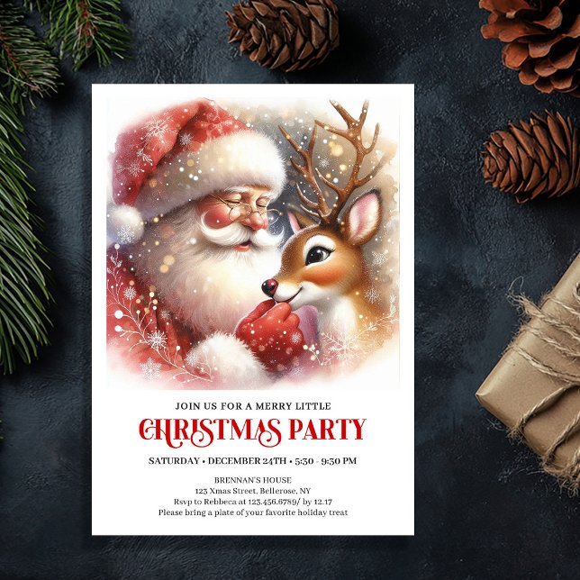 Invitación Santa Claus Rudolph Holiday Magic Cozy Winter Part (Santa Claus Rudolph Holiday Magic Cozy Winter Party Invite

)
