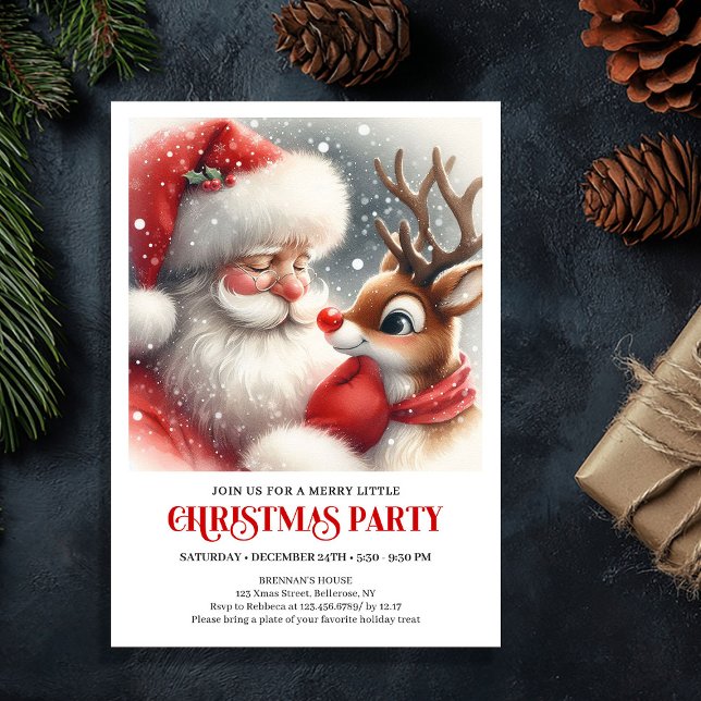 Invitación Santa Claus Rudolph Holiday Winter Party Celebrate (Santa Claus Rudolph Holiday Winter Party Celebration Invitation

)