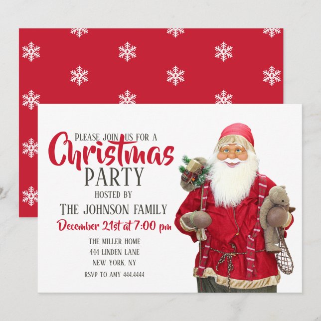 Invitación Santa Claus sonriente (Anverso / Reverso)