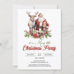 Invitación Santa Claus tradicional con renos y niños