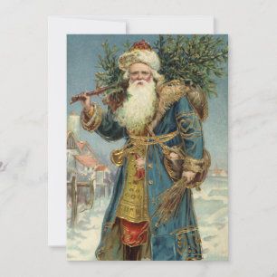 Invitación Santa Claus Victoriano Antiguo con árbol de Navida