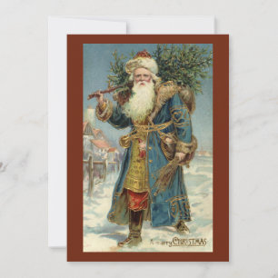 Invitación Santa Claus Victoriano Antiguo con árbol de Navida