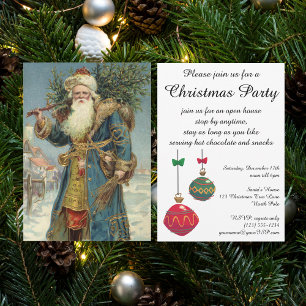 Invitación Santa Claus Victoriano Antiguo con árbol de Navida