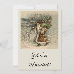 Invitación Santa Claus Victoriano con árbol de Navidad
