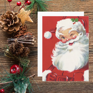 Invitación Santa Claus vintage de Navidad, alegre y guiñando