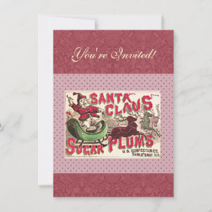 Invitación Santa Claus Vintage Ilustracion Sleigh
