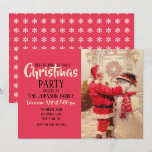 Invitación Santa Claus y el muñeco de nieve en la nevada
