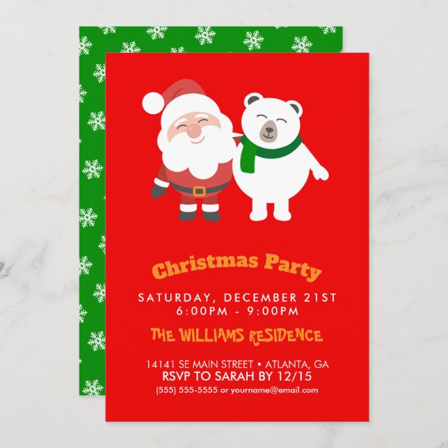 Invitación Santa Claus y el Personalizado del oso polar (Anverso / Reverso)