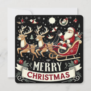 Invitación Santa Claus y Renoiero Vintage Noche de Navidad Es