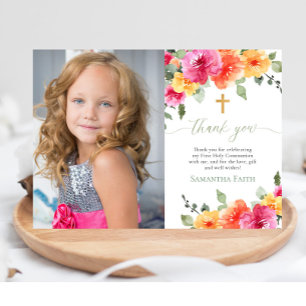 Invitación Santa Comunión Bautismo florines brillantes gracia