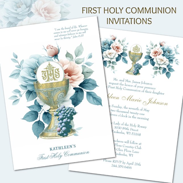 Invitación Santa Comunión Católica Elegante Floral (Subido por el creador)