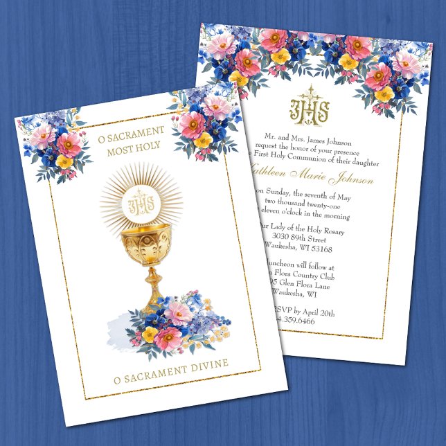 Invitación Santa Comunión Católica Elegante Floral (Subido por el creador)