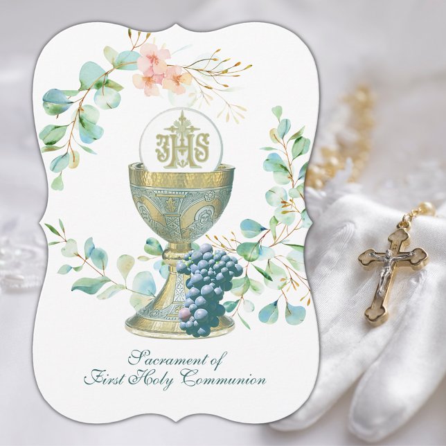 Invitación Santa Comunión Católica Tradicional Eucalyptus (First Holy Communion Invitations)