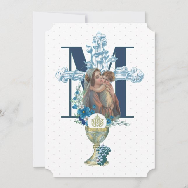 Invitación Santa Comunión Católica Virgen María Jesús (Anverso)