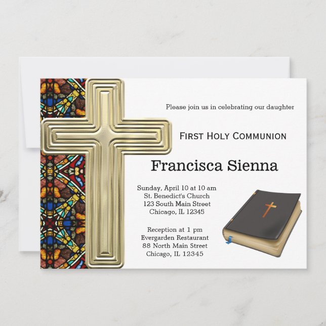 Invitación Santa Comunión del Vidrio Manchado (Anverso)